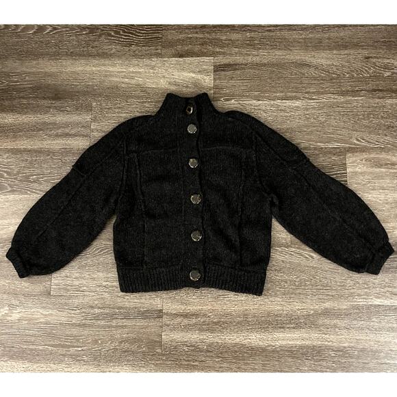 Tory Burch Jillian Wool Chunky Sweater Cardigan Charcoal Gray Sz XS Button Front - Picture 15 of 16